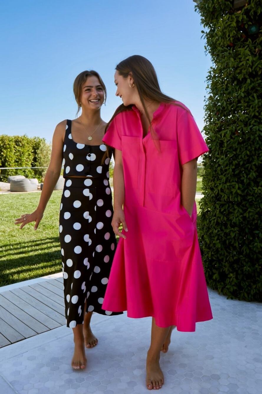 G. Label by goop Mendoza Dropped-Waist Shirtdress Hot Pink Midi Dress US4